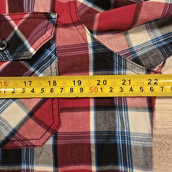 Carbon Western Red Blue Plaid Long Sleeve Button Down Shirt Men's Size M Medium - Picture 10 of 11